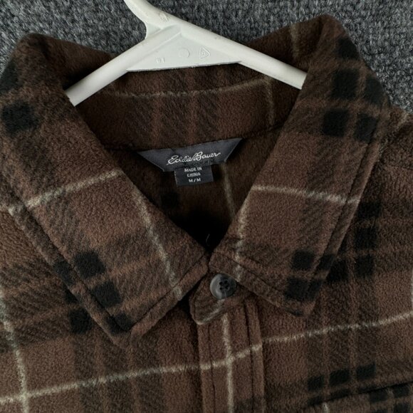 NWT Eddie Bauer Fleece Shirt Men Medium Long Sleeve Button Up Shirt Plaid Brown - Picture 6 of 16